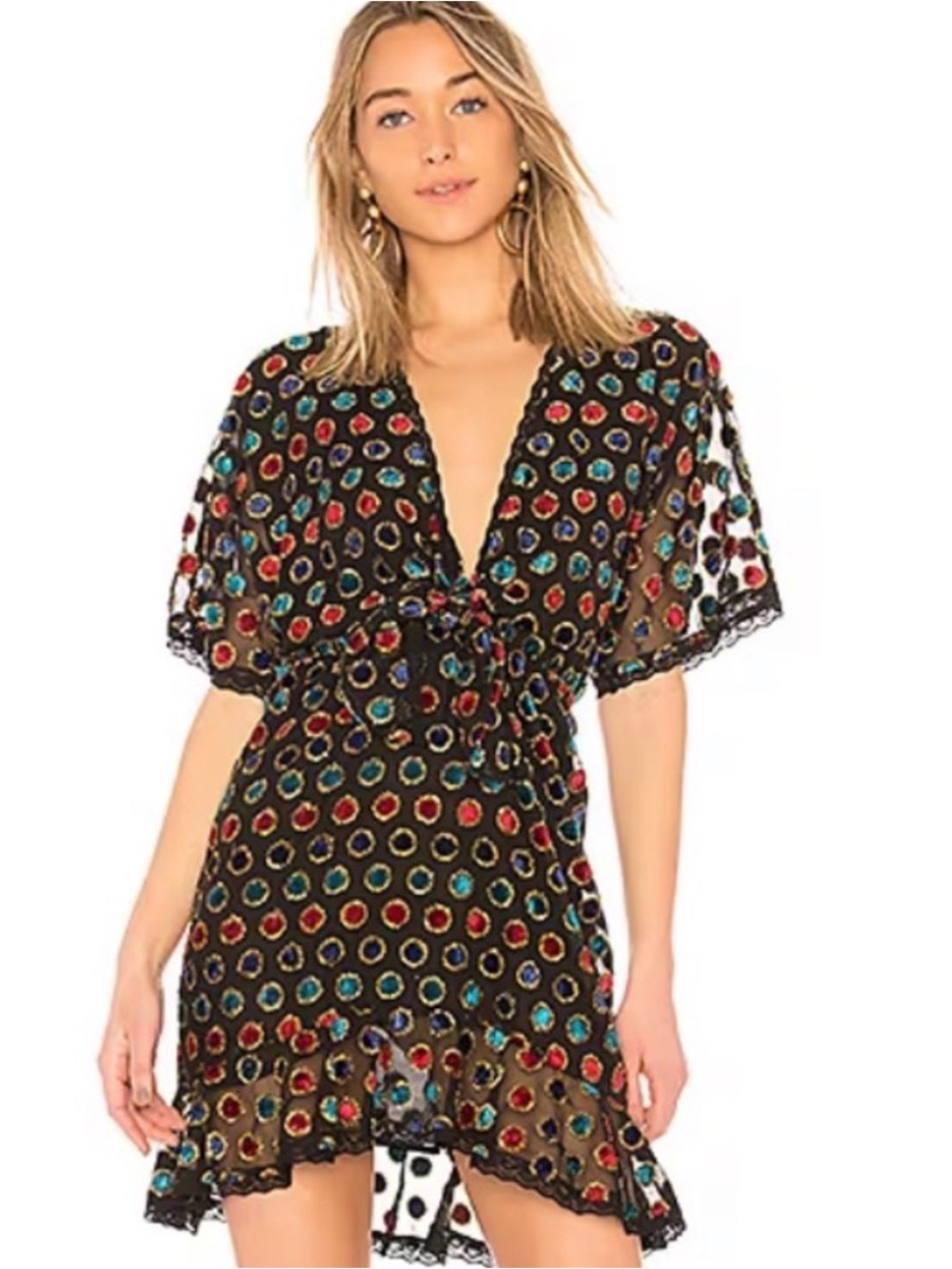 House of Harlow X Revolve Cruzin Noir Black Sheer Metallic Dot Mini Dress